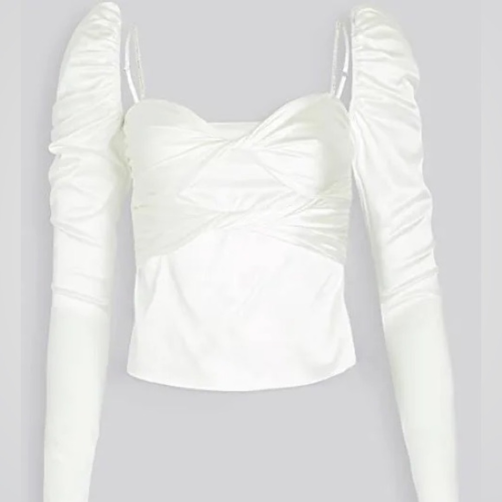 The Bar White Long-Sleeve Satin Twist Bust Top